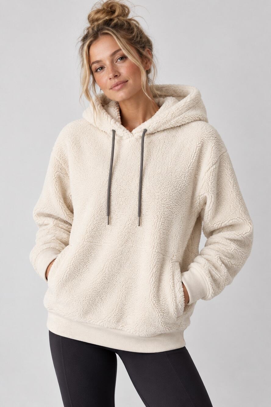 Athleta Tugga Sherpa Hoodie Natural Cream XS Thumbholes